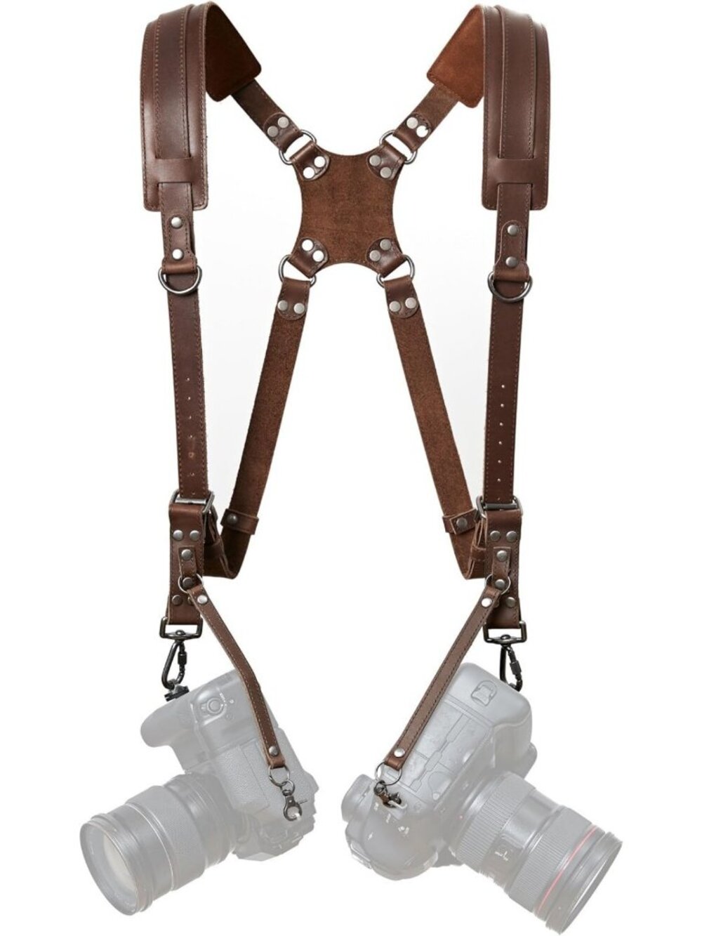 Brown Dual Camera Harness Strap - Full Grain Leather, Multi-Use for DSLR/SLR
